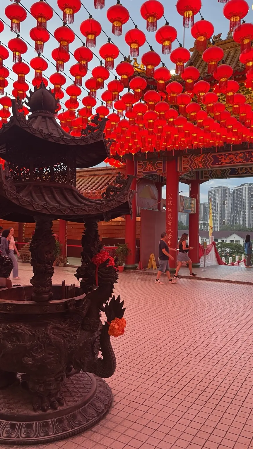 Red lanterns filling the courtyard of Thean Hou Temple in Kuala Lumpur