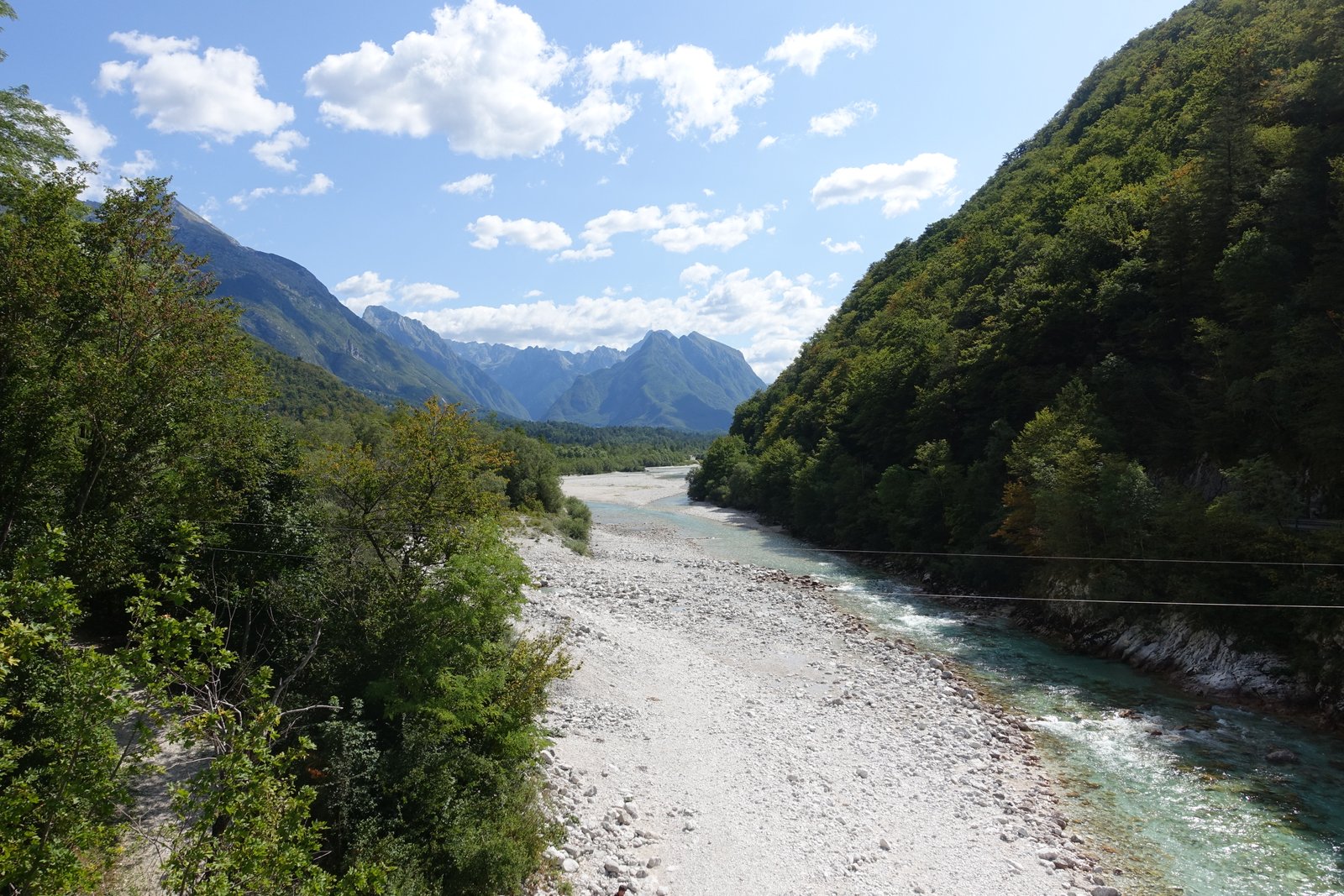Mountain scenery above the turquoise Soča River